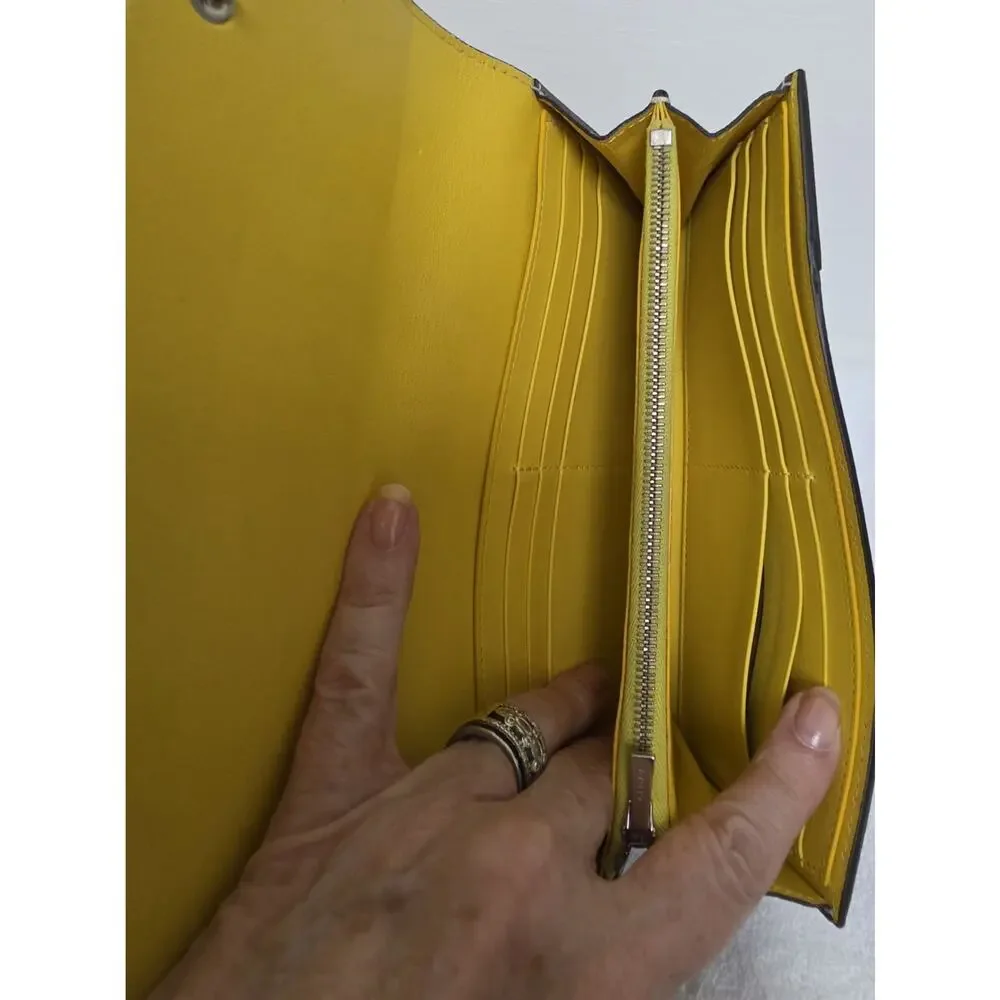 CELINE Women’s Long Snap Wallet, Yellow Interior, Zip Coin, Cards w/COA